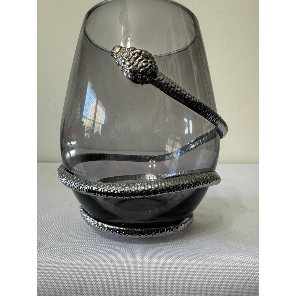 SNAKE WRAPPED SMOKEY GLASS STEMLESS WINEGLASS